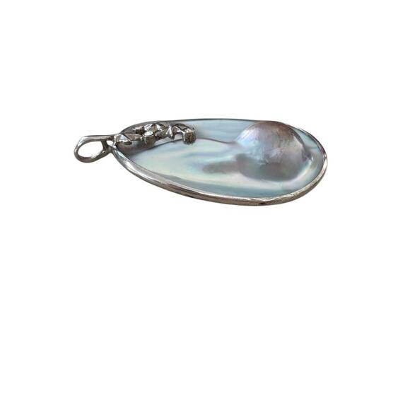 Vtg Mabe Blister Cultured Pearl & Silver Pendant 1.5"x1" - Picture 4 of 7